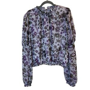Free People Purple Cottagecore Floral Blouse sz L
